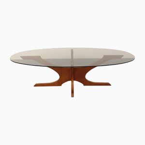 Ovaler Vintage Couchtisch aus Teak & Rauchglas, 1970er