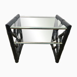 Black Lacquered Wicker Coffee Table with Two Glass Tops, 1970