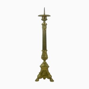 Large French Brass Altar Candlestick, 1920s