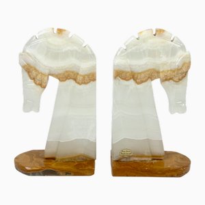 Vintage Onyx Horse Head Bookends, 1970s, Set of 2