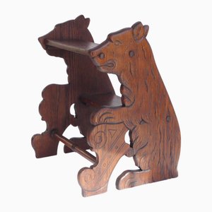 Victorian Carved Wood Library Stairs with Bear Figure, 1900s
