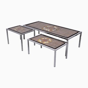 Tavoli con piastrelle in ceramica di Juliette Belarti, Belgio, anni '70, set di 3