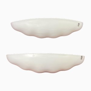 Set of Large Leucos Wall Lamps in Opaline Blown Murano Glass, 1980s