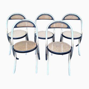 Sedie moderne in acciaio tubolare e legno di Giotto Stoppino, Italia, anni '70, set di 5