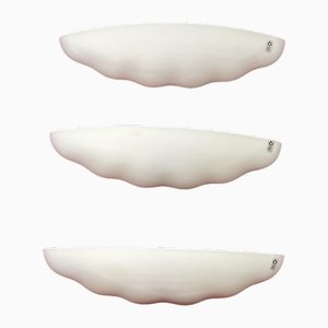 Large Leucos Wall Lamps in Opaline Blown Murano Glass, 1980s, Set of 3