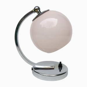 Vintage Art Deco Bedside Lamp in Chrome-Plated and Rose Cased Glass, 1920s
