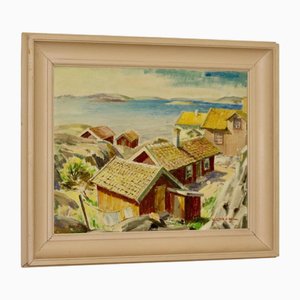 Helge Lindahl, Bohuslan, 1960er, Öl auf Leinwand, Gerahmt