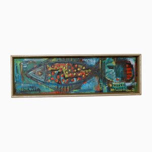 Louis Zelig, Pesce, anni '50, Olio su tela, con cornice