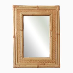 Miroir Mid-Century en Bambou et Rotin Tissé, 1960s