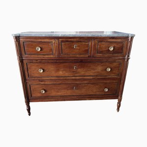 Antique Italian Louis XVI Commode in Walnut with Gray Marble