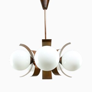 Vintage Italian Copper and Opaline Chandelier, 1970s