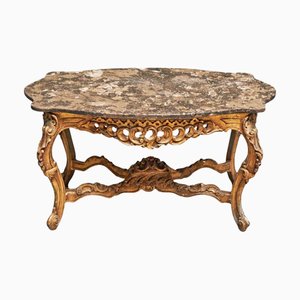 Italienischer Tisch aus geschnitztem vergoldetem Holz mit Marmor Serpentin Tischplatte, 18. Jh.