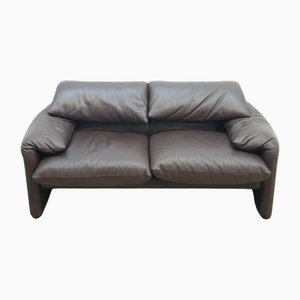 Maralunga 2-Seater Sofa in Brown Leather from Cassina