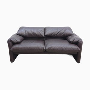 Sofá de dos plazas Maralunga de cuero marrón de Cassina