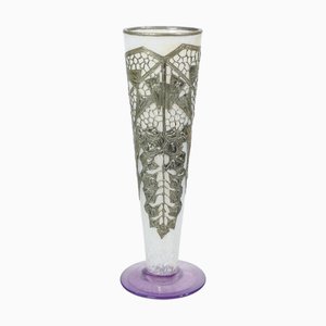 Jugendstil Vase aus mundgeblasenem Glas & Metall, 1910er