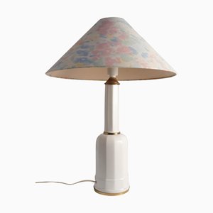 Lampada da tavolo Heiberg in vetro opalino bianco e ottone, Danimarca, metà del XIX secolo