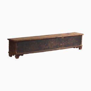 Antique Long Trunk with Painted Floral Motifs, 1876