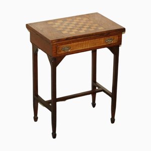 Table de Jeu d'Échiquier Victorienne Antique en Noyer Satiné et Bois Dur