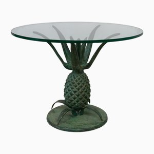 Französischer Hollywood Regency Ananas Beistelltisch aus Messing & Glas von Maison Jansen, 1970er