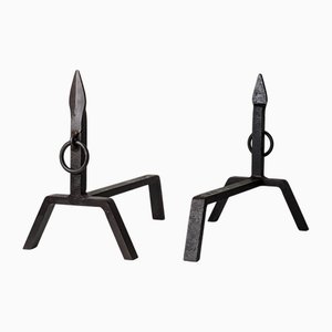 Modern Wrought Iron Andirons, France, 1950s, Set of 2