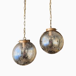 Kugelförmige Glas Hängelampen, 1960er, 2er Set