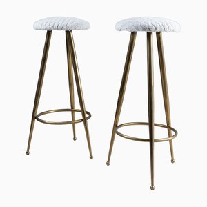 Set de Tabourets avec Tapisserie Blanche, 1970s