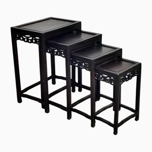 Vintage Chinese Wooden Nesting Tables, Set of 4
