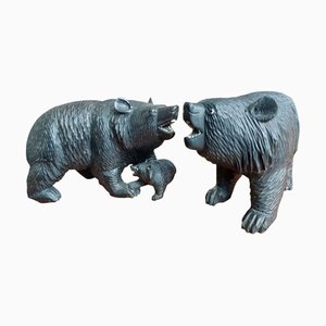 French Black Forest Carved Bear Figures, 1940s, Set of 2
