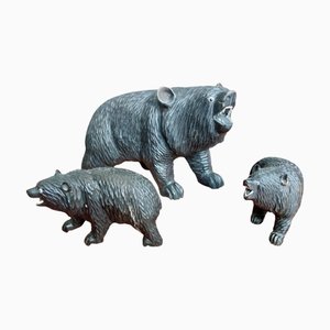 French Black Forest Carved Bear Figures, 1940s, Set of 3