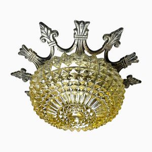 Große irisierende Glas & Messing Einbauleuchte im Regency Stil, 1960er