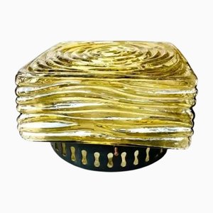 Mid-Century Modern Portuguese Square Green Glass Flush Mount, 1960s