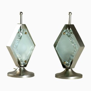 Italienische Space Age Tischlampen aus Glas & vernickeltem Messing von Fontana Arte, 1960er, 2er Set