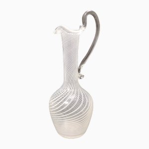 Vintage Murano Glass Pitcher Vase with White and Transparent Canes, 1950s