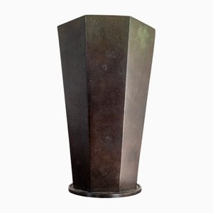 Art Deco Octagonal Bronze Vase from GAB, 1930s
