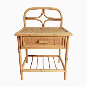 Tavolino Mid-Century in bambù e vimini, anni '60