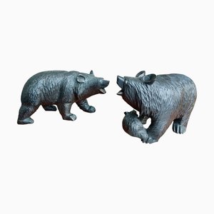 French Black Forest Carved Bear Figures, 1940s, Set of 2