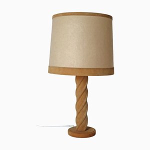 Twisted Cognac-Colored Leather Lamp in the style of Paul Dupre-Lafon, France, 1970s