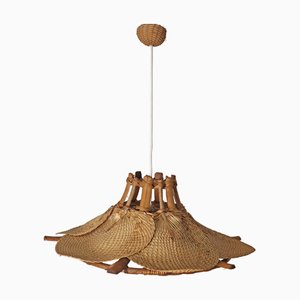 Lampe Éventail Mid-Century en Bambou dans le style d'Ingo Maurer, 1970s
