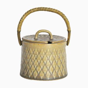 Sugar Bowl with Brass and Wicker Handle by Jens H. Quistgaard for Bing & Grondahl, 1960s