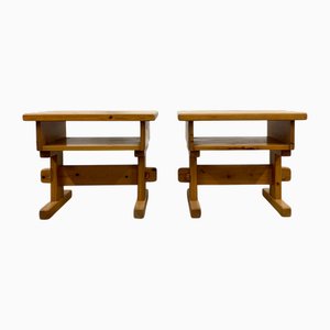 Tables de Chevet Brutalistes en Pin, 1970s, Set de 2
