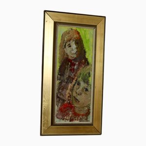 Bertil Wahlgren, Two Children, 1960s, Oil on Canvas, Framed
