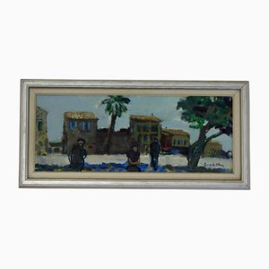 Bertil Wahlberg, Coastal Living, 1950s, Oil on Canvas, Framed
