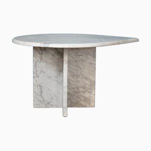Table Basse Vintage Brutaliste en Marbre Blanc, Italie, 1970