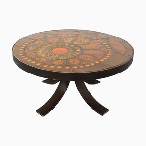 Table Basse Ronde Vintage en Céramique et Acier, 1960s