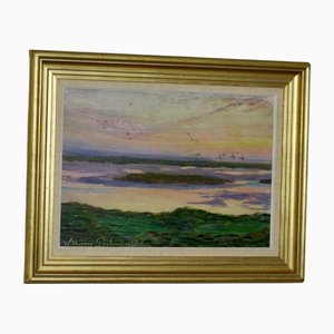 William Gislander, Seabirds Over Ocean, 1917, Huile sur Panneau, Encadrée