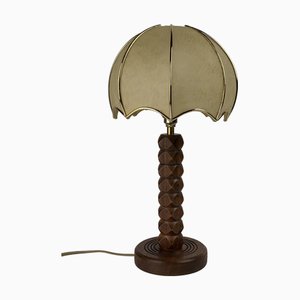 French Modernist Turned Wood Mushroom Cocoon Table Lamp, 1950s