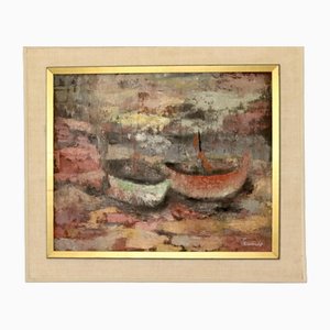 Örnstedt, Boote, 1960er, Öl auf Leinwand, Gerahmt