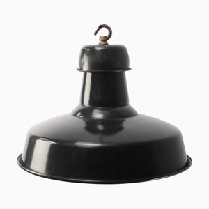 Vintage French Industrial Black Enamel Pendant Light from GAL
