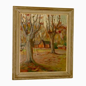 Olle Farla, otoño, años 60, óleo sobre tabla, enmarcado