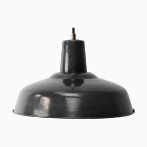 Lampada a sospensione vintage industriale, Francia, smaltata nera